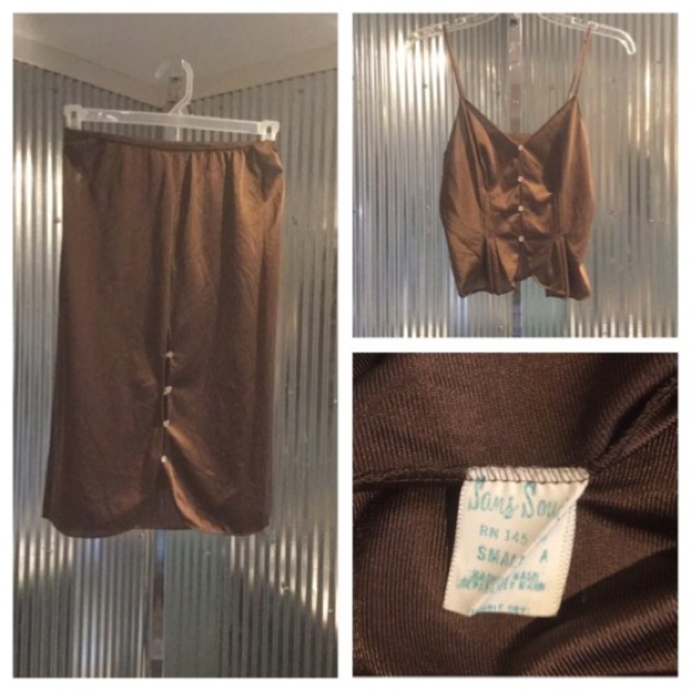 VINTAGE SAMS SONG SET HALF SLIP & CAMI  BROWN   S